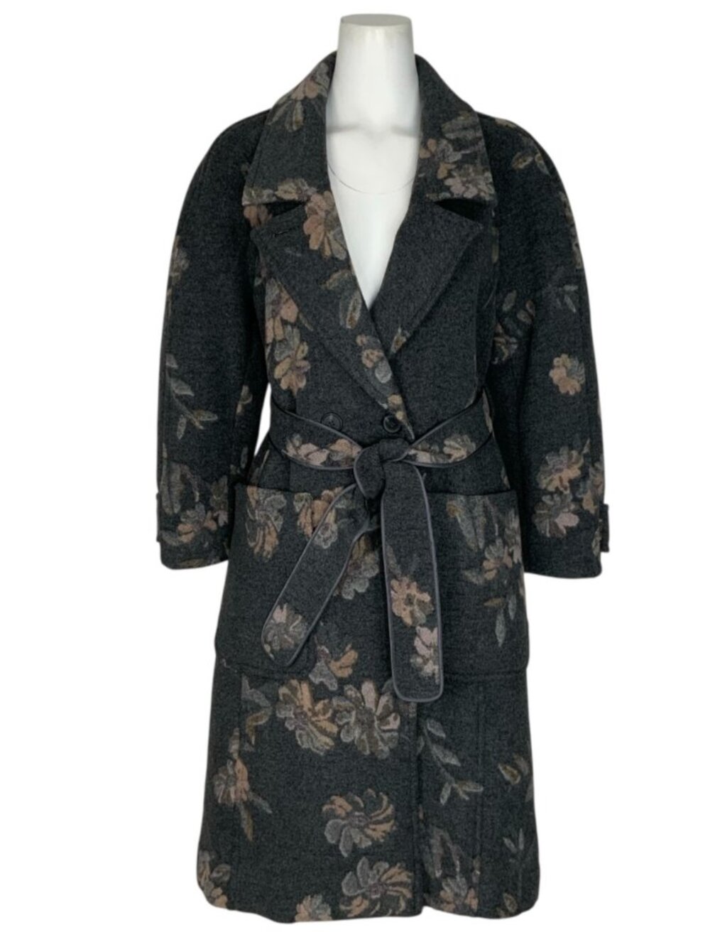 Rebecca Taylor Jacquard Coat 0 Grey Floral Wool Blend - Picture 2 of 16